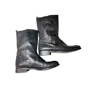 J. Crew Billie Short Buckle Black Leather Biker Riding Engineer Boots SZ 8.5